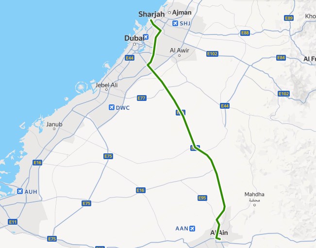 Al Ain to Sharjah Bus Map