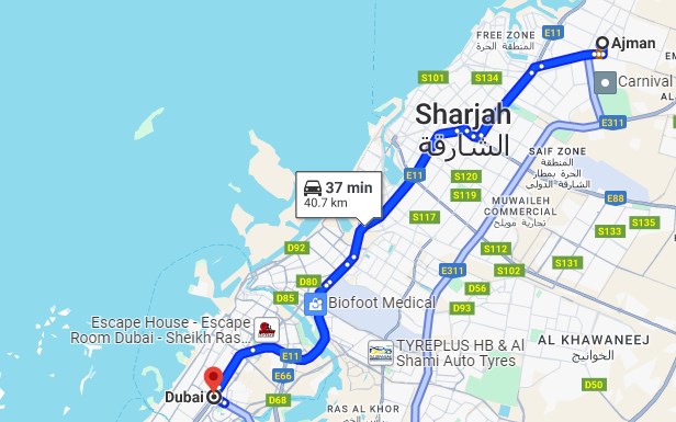 Ajman to Dubai Bus Route