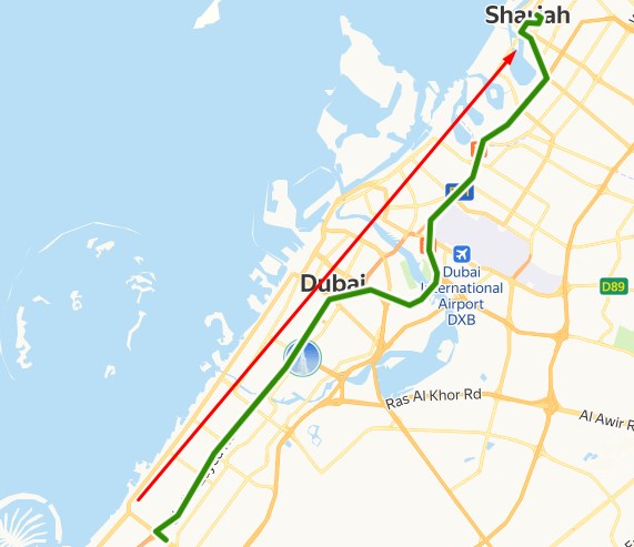 Al Quoz to Sharjah Route