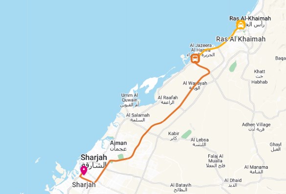 RAK to Sharjah Route