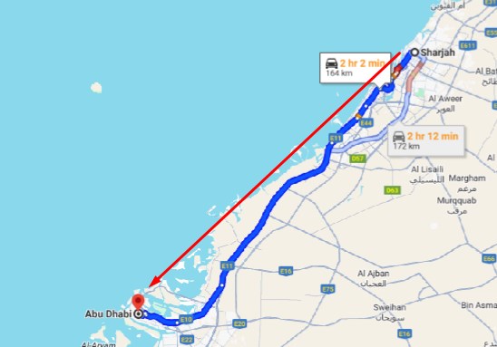 Sharjah to Abu Dhabi Route