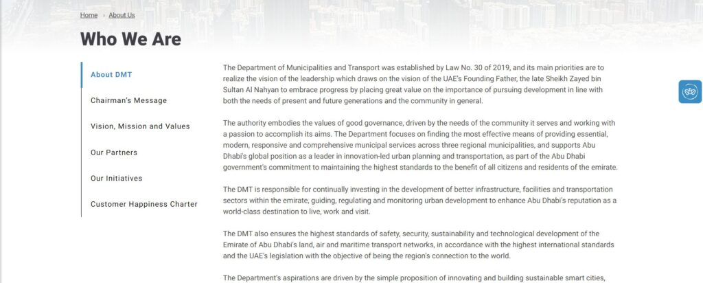 Abu Dhabi DoT Website 2