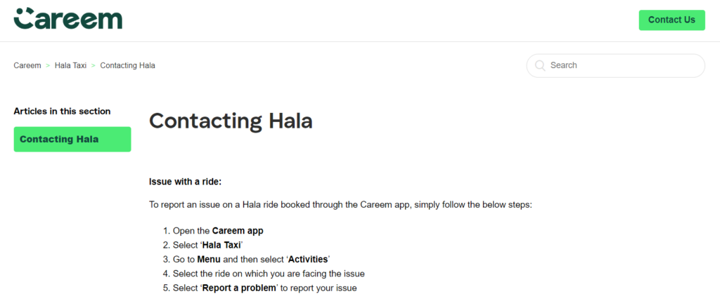 Contacting Hala