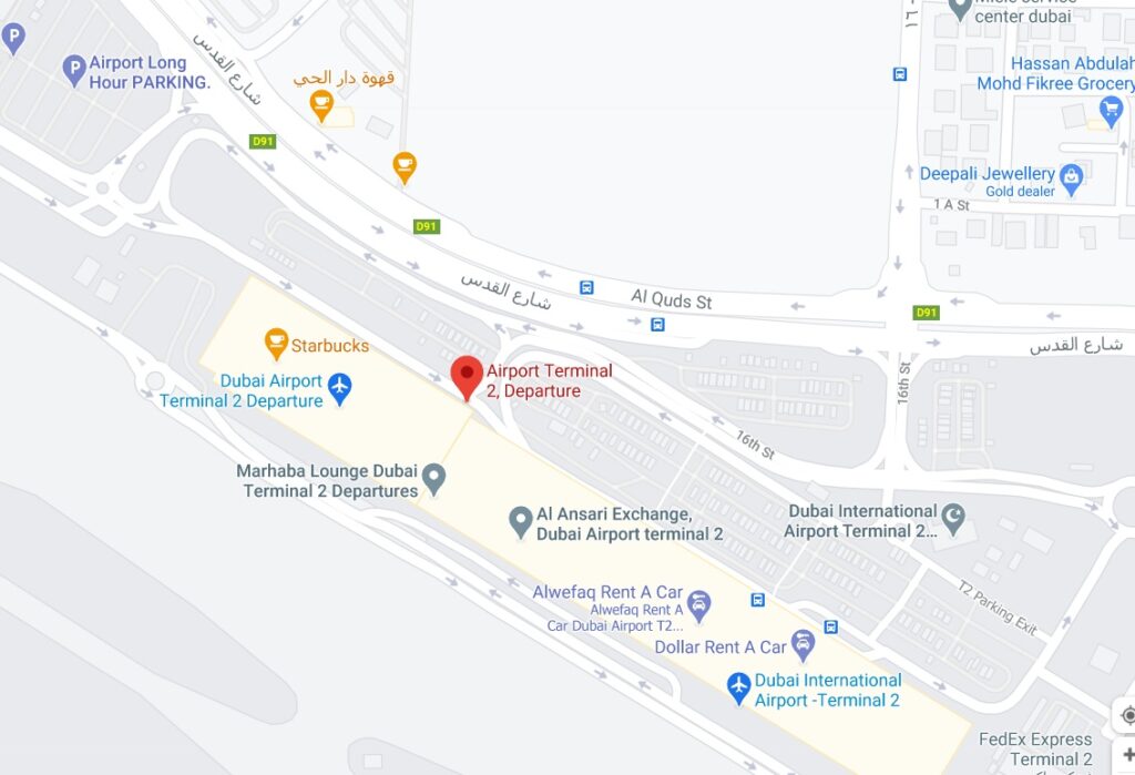 Airport Terminal 2 Departure Bus Stop in Dubai Maps