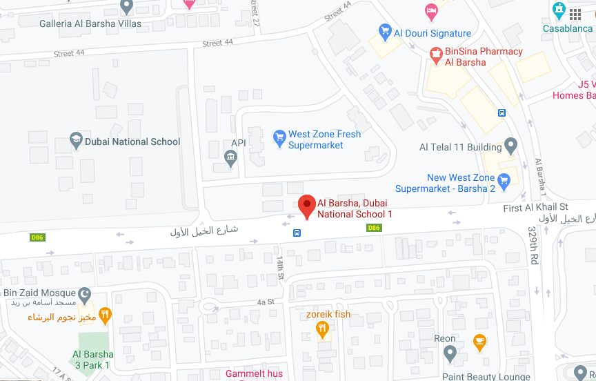 Al Barsha Dubai National School 1 Bus Stop in Dubai Maps