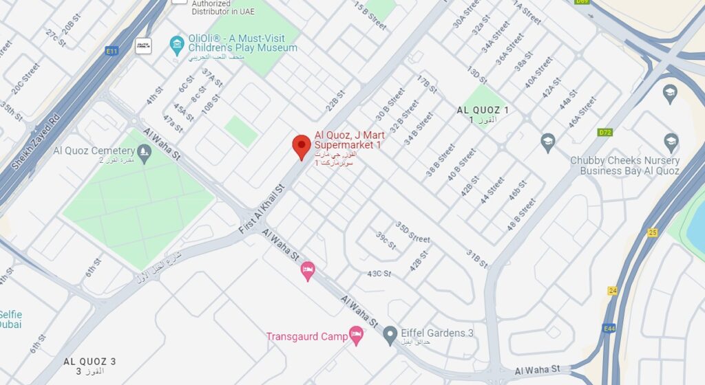 Al Quoz J.Mart Supermarket Bus Stop in Dubai Maps