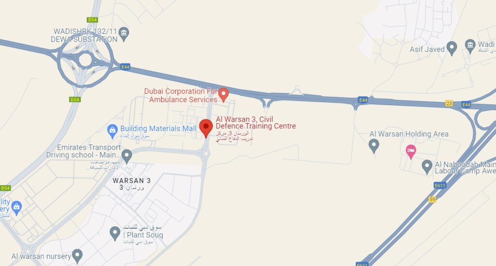 Al Warsan 3 Civil Defence Training Centre Bus Stop in Dubai Maps