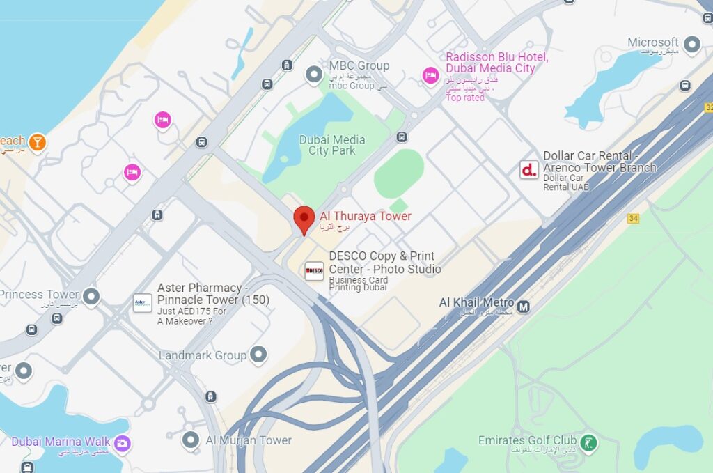 Al Thuraya Tower Bus Stop in Dubai Maps