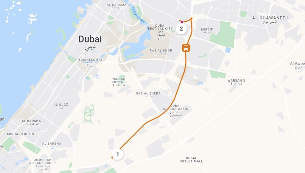 Dubai to Rashidiya Maps