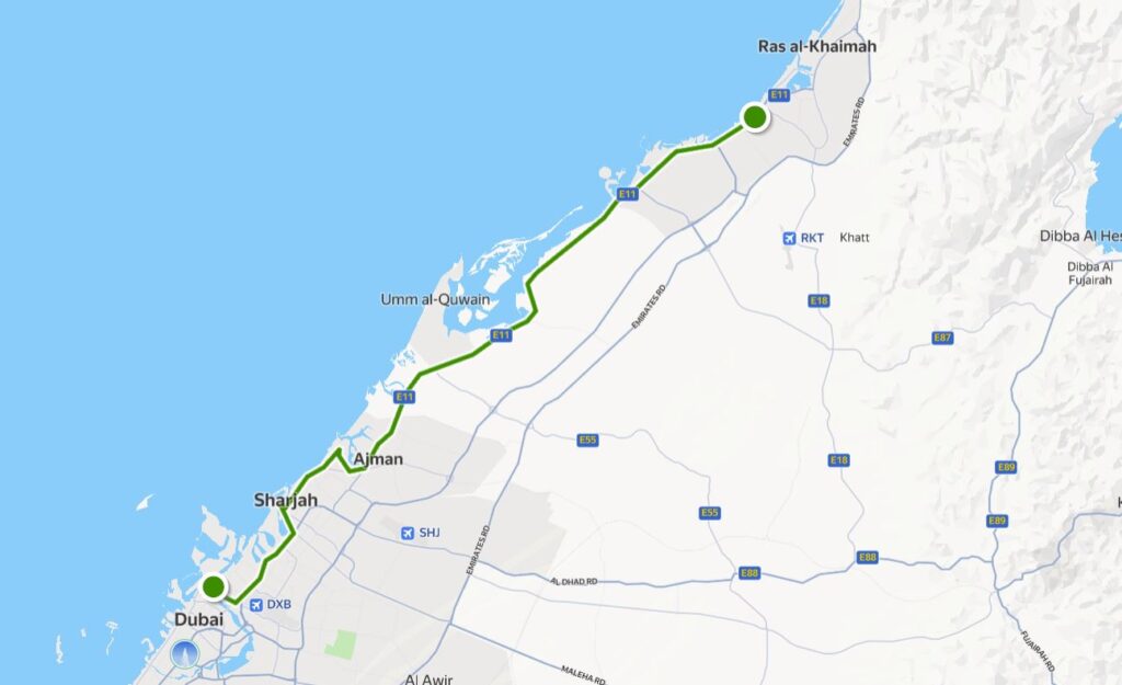 RAK to Dubai Union Square Map