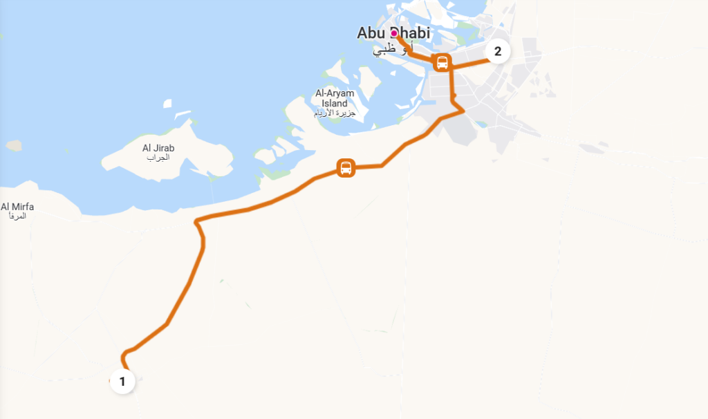 Madinat Zayed to Abu Dhabi Airport Bus Timetable and Fares 1 Madinat Zayed to Abu Dhabi Airport Opt 1 Route