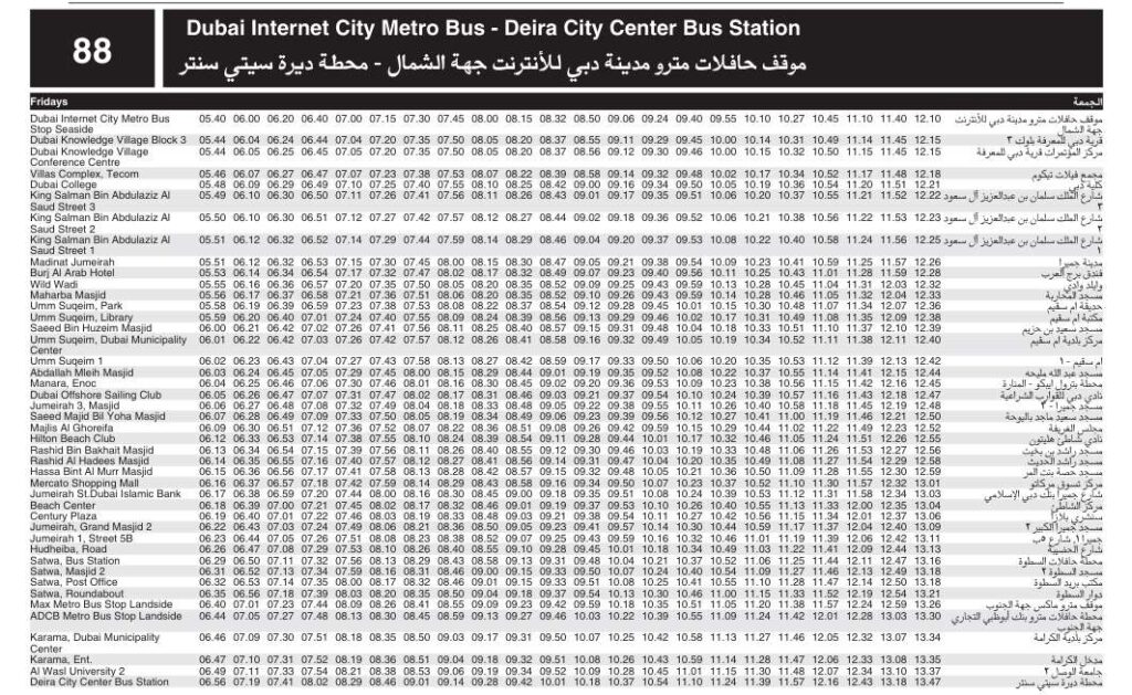 Bus 88 Friday Timetable 1