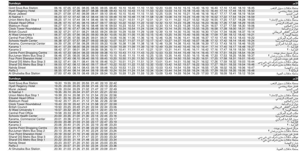 Bus C05 Sunday Timetable