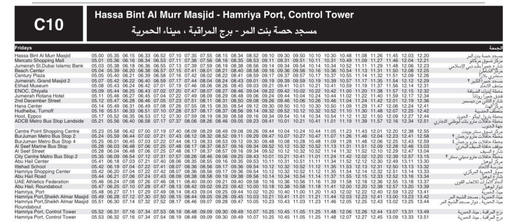 Bus C10 Friday Timetable 1