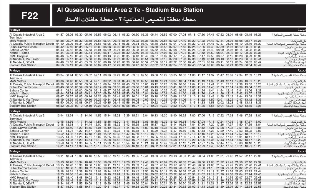 Bus F22 Friday Timetable