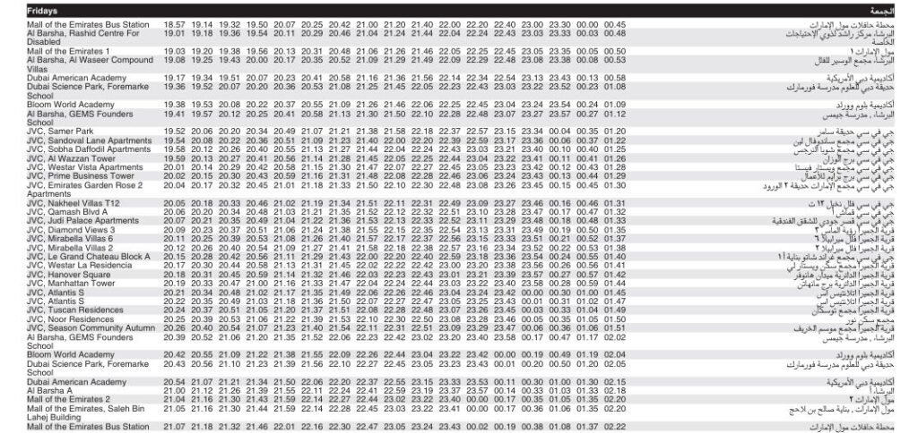 Bus J01 Friday Timetable 3