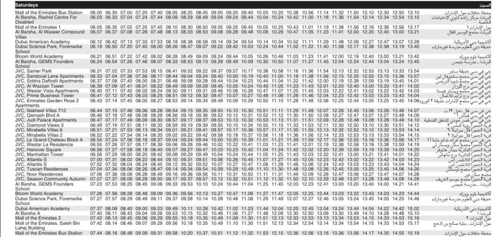 Bus J01 Saturday Timetable 1