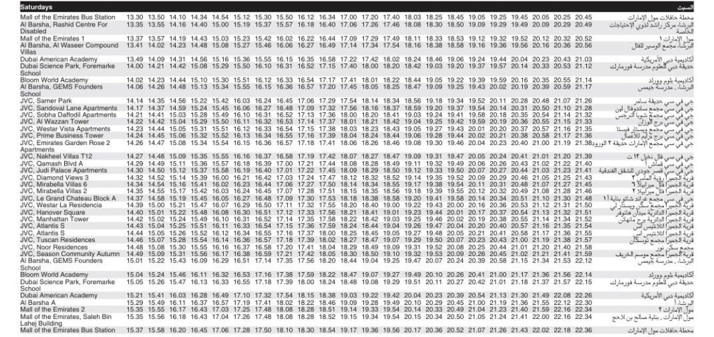 Bus J01 Saturday Timetable 2