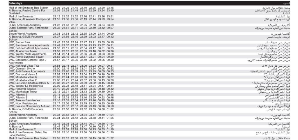 Bus J01 Saturday Timetable 3