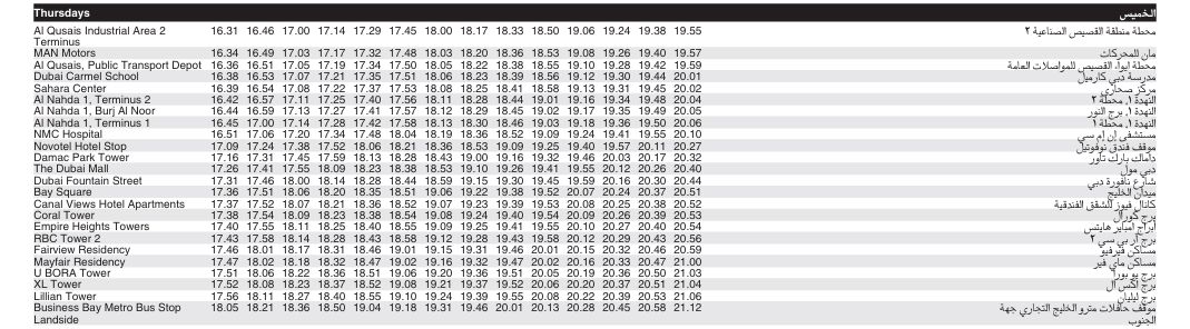 Bus X22 Thursday Timetable 2