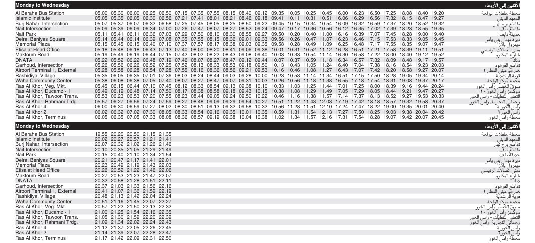 Bus X64 Monday To Wednesday Timetable