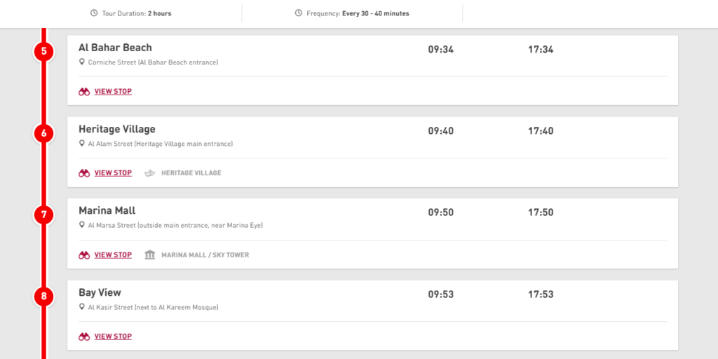 City Tour (red Route) Timetable 2