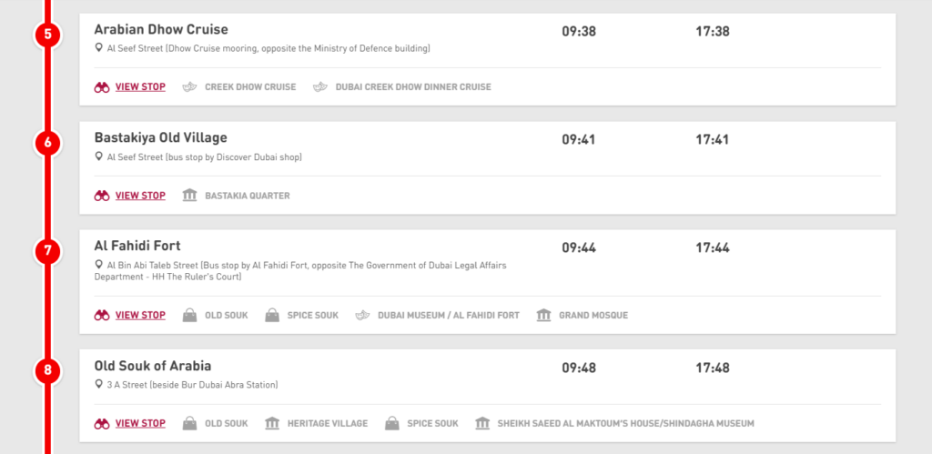 Dubai City Tour (red Route) Timetable 2