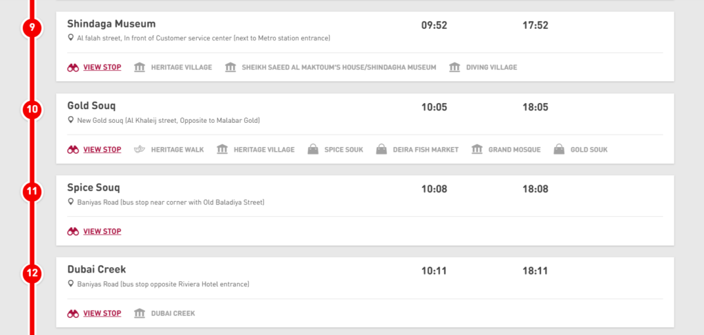 Dubai City Tour (red Route) Timetable 3