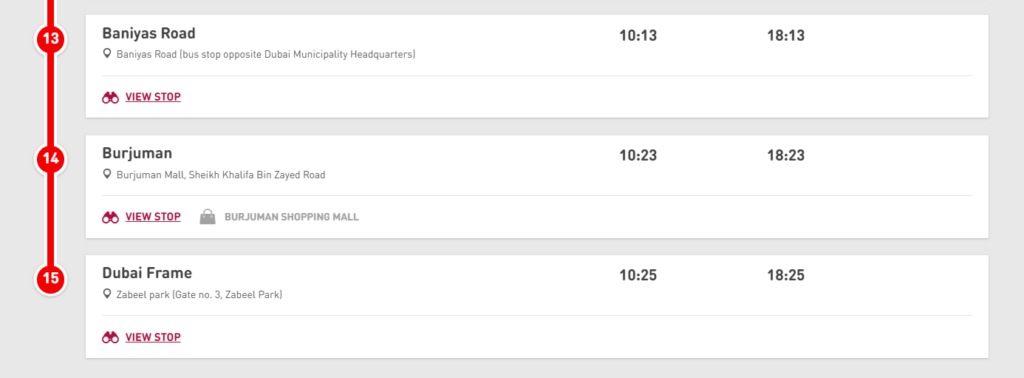 Dubai City Tour (red Route) Timetable 4