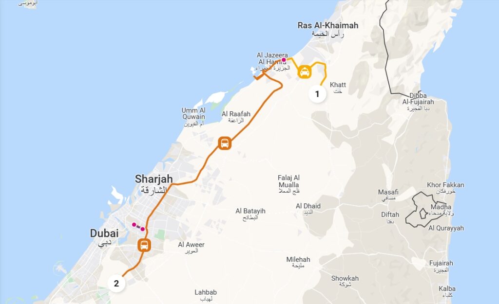 Ras Al Khaimah Airpot To Dubai Opt 1 Route