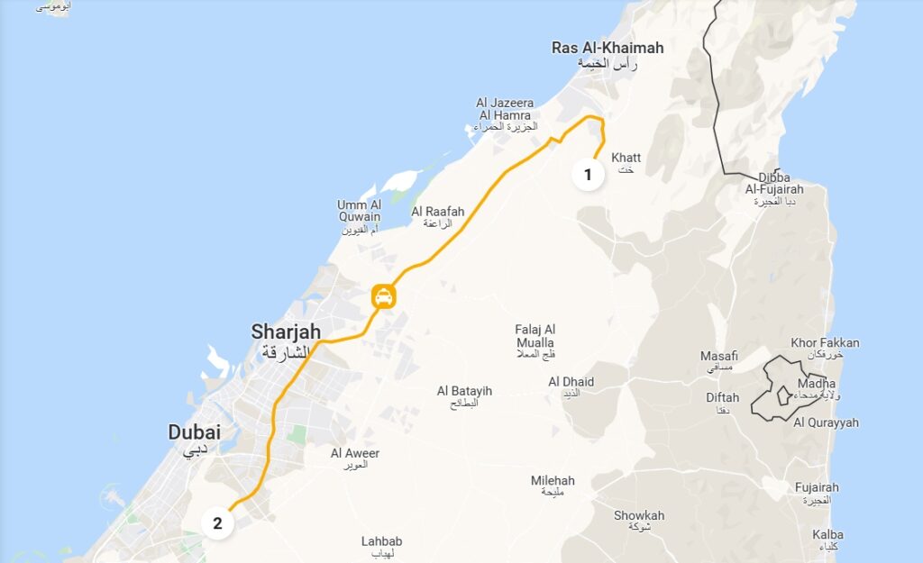 Ras Al Khaimah Airpot To Dubai Opt 2 Route