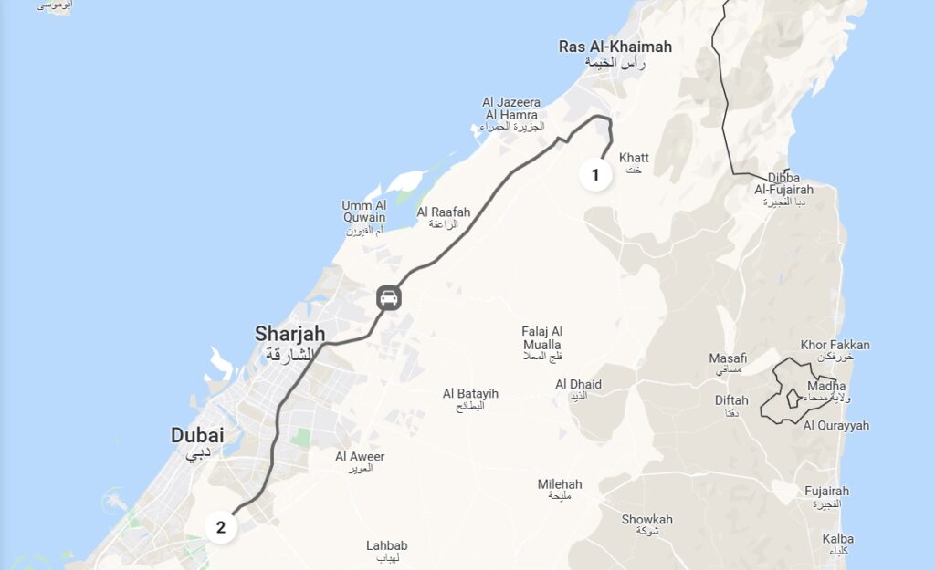 Ras Al Khaimah Airpot To Dubai Opt 3 Route