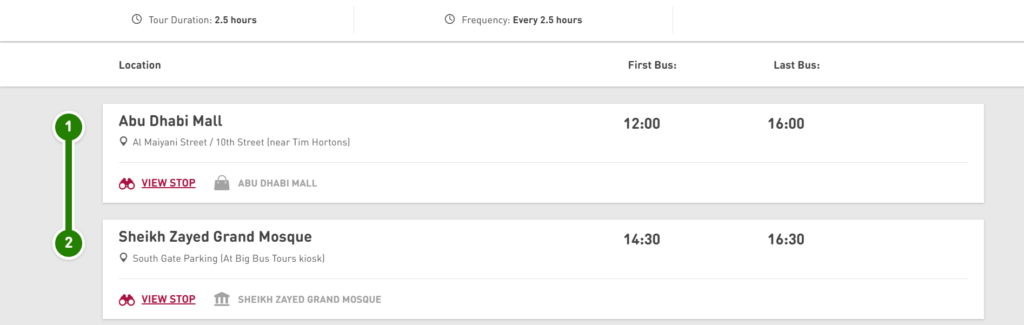 Sheikh Zayed Grand Mosque Shuttle (green Route) Timetable