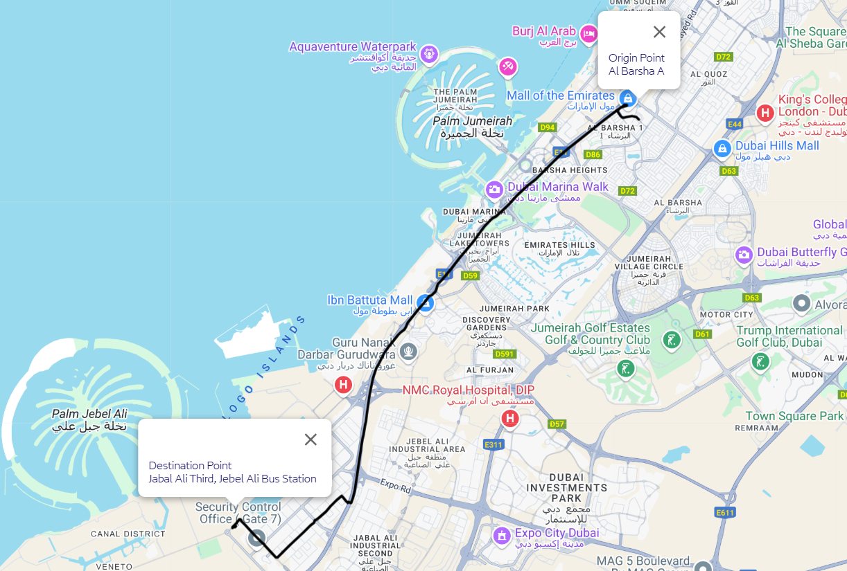 Al Barsha To Jebel Ali Route Map