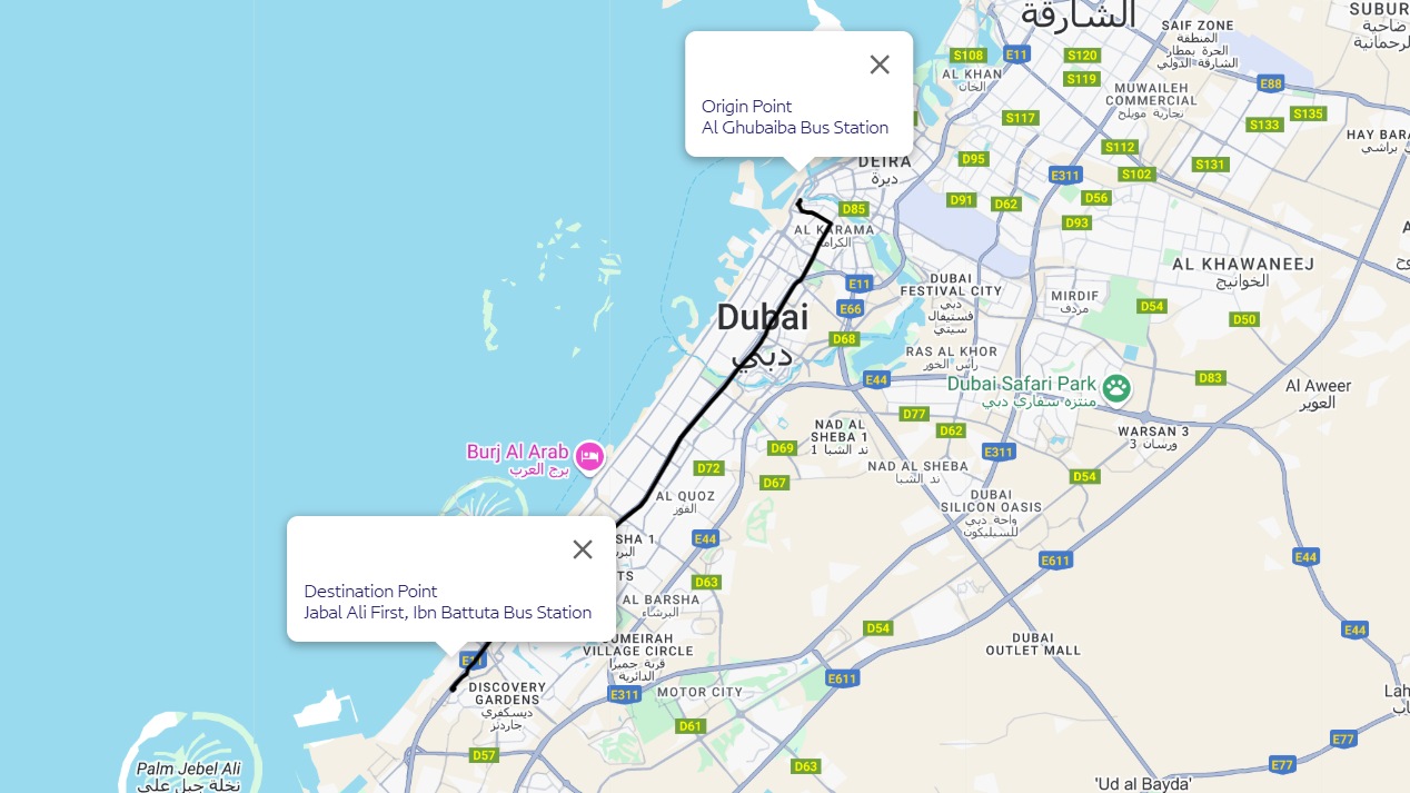 Al Ghubaiba To Ibn Battuta Route Map