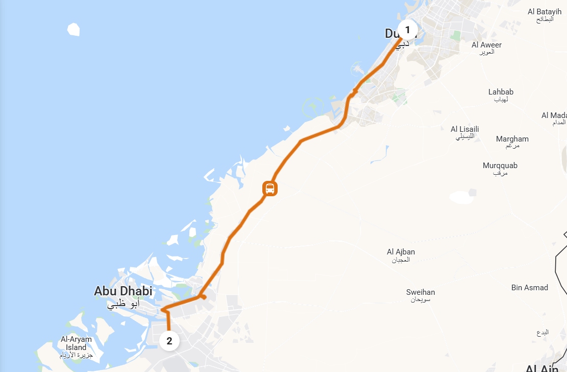 Al Jafiliya Station To Mussafah Route Map