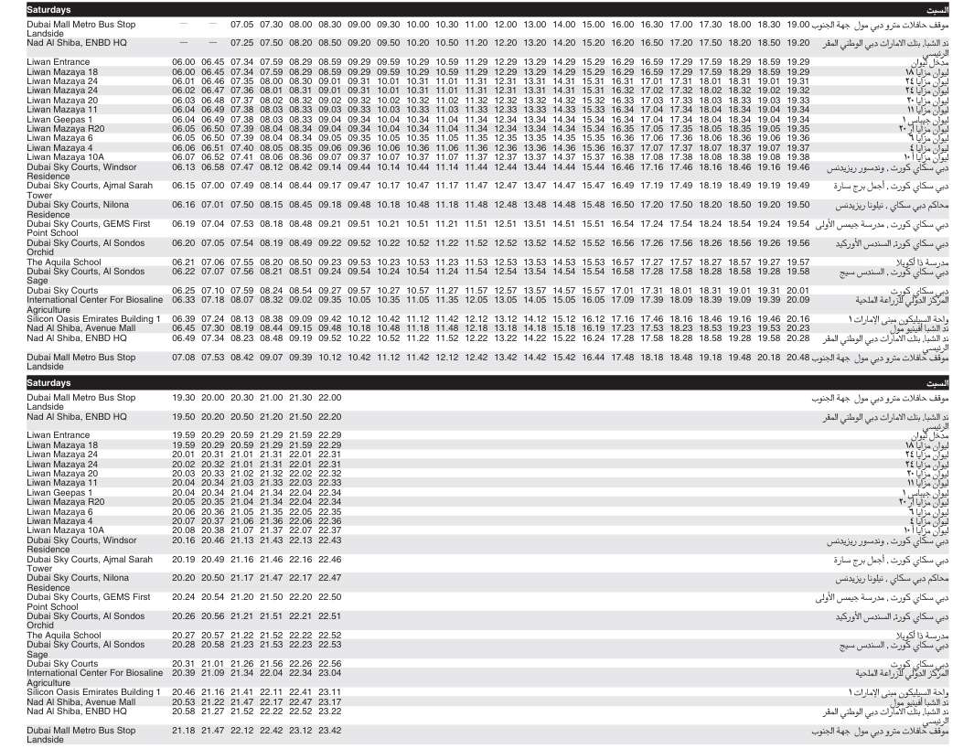 Bus 30 Saturday Timetable