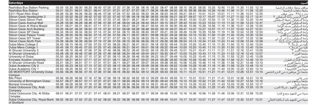 Bus 320 Saturday Timetable 1