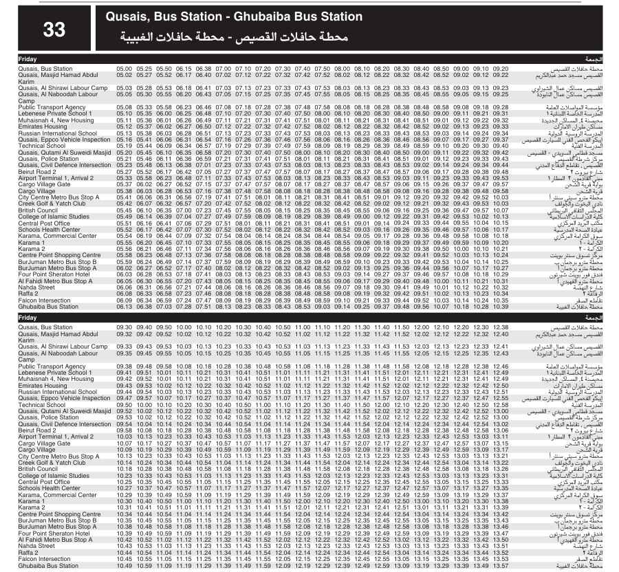 Bus 33 Friday Timetable 1