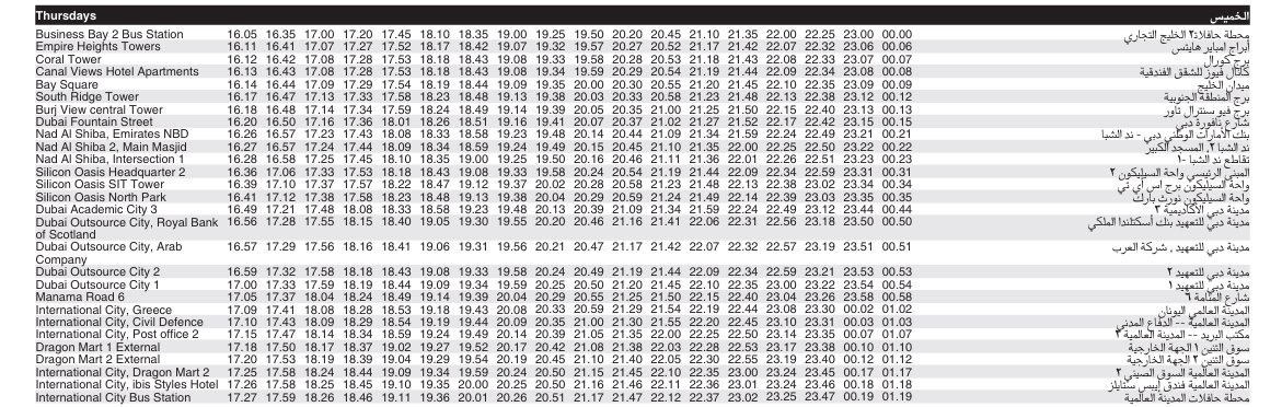 Bus 50 Thursday Timetable 2