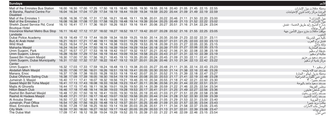 Bus 81 Sunday Timetable