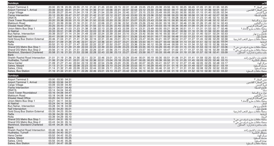 Bus C01 Sunday Timetable