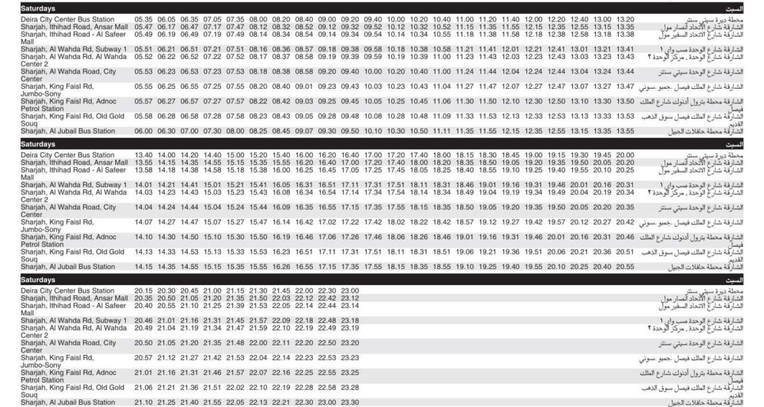 Bus E307 Saturday Timetable