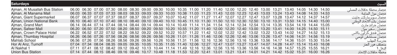 Bus E400 Saturday Timetable 1