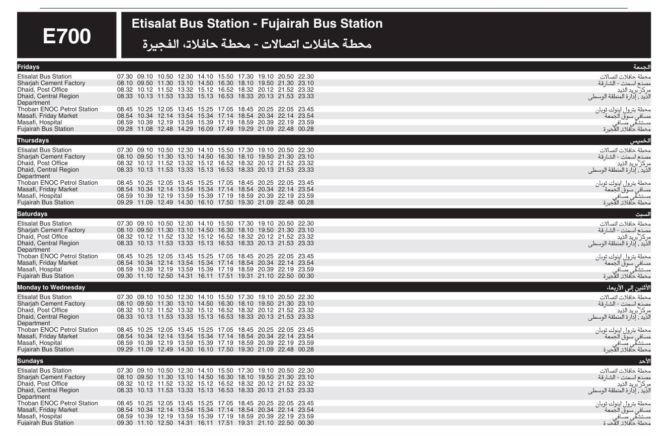 Bus E700 Timetable