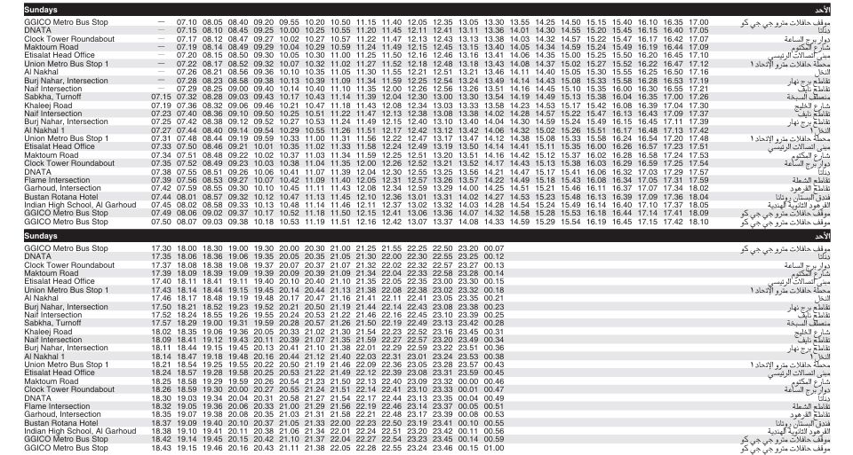 Bus F04 Sunday Timetable