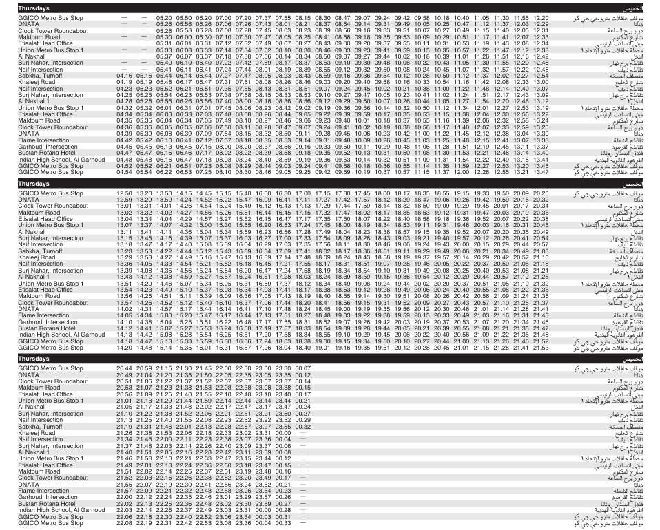 Bus F04 Thursday Timetable