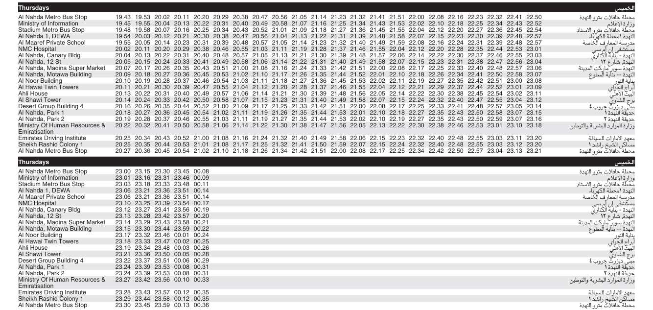 Bus F21 Thursday Timetable 2