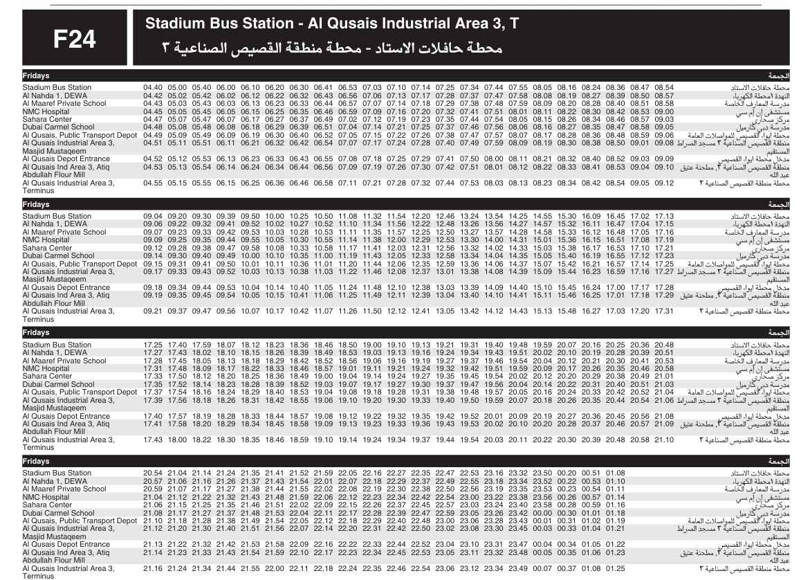 Bus F24 Friday Timetable