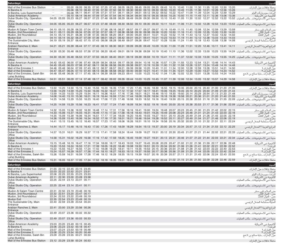 Bus F32 Saturday Timetable